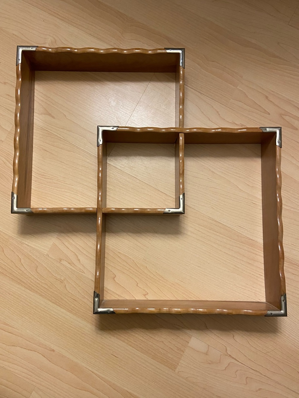 Vintage Mid Century Modern Wooden Square Box Shelves Floating Wall Shelf Trinket